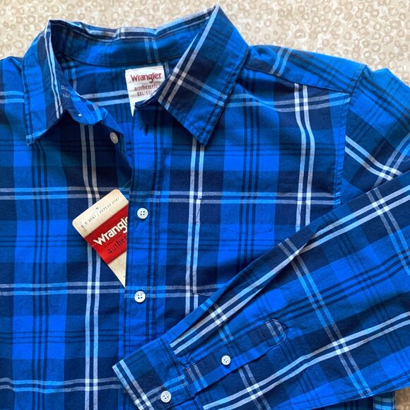 Wrangler Other - Wrangler Boys' Navy + Blue Plaid ‘Authentics’ Western Shirt; XXL